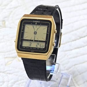Vintage Rare Casio AE-71G Digital Watch Alarm Chronograph Black Gold Japanese